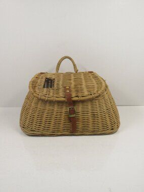 Vintage Wicker Fishing Creel With Strap Great Shape
